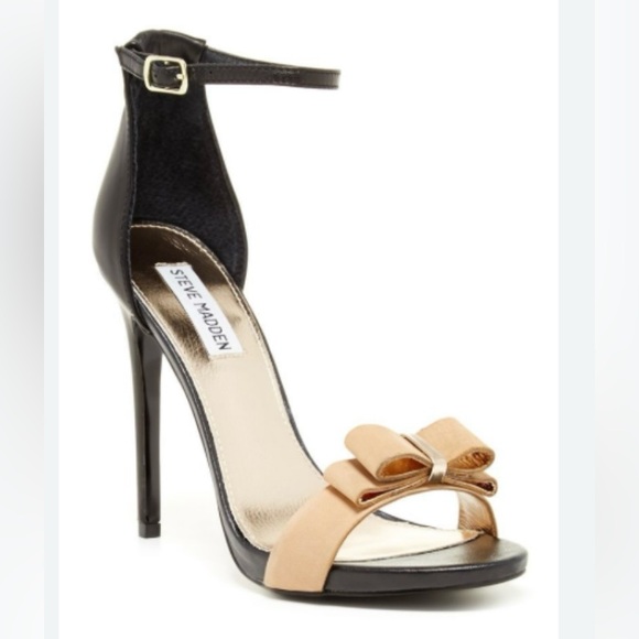 Steve Madden Magnlia black & tan nude leather high heels / shoes ankle straps - Picture 1 of 9